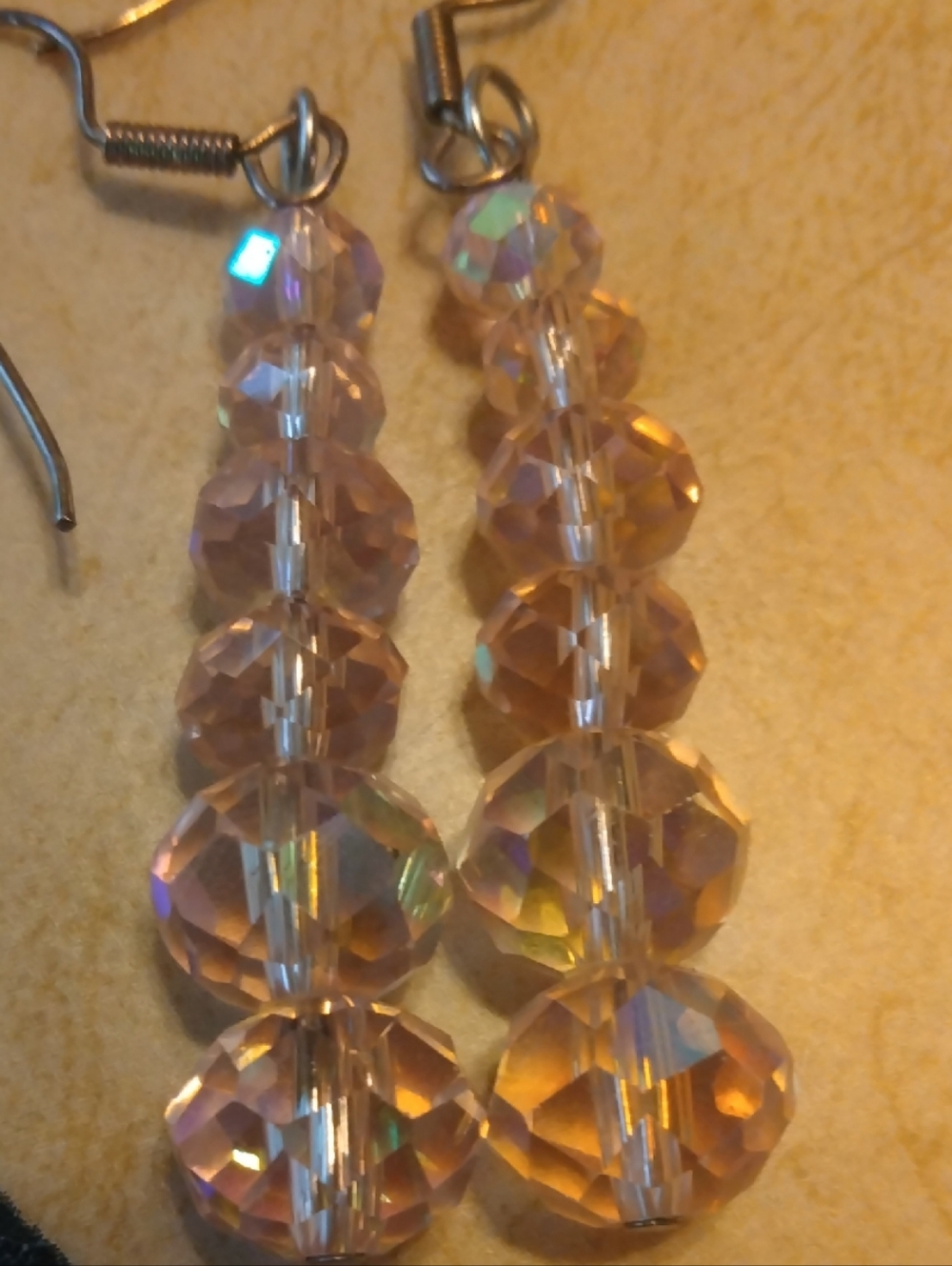 Crystal Drop Beaded Earrings - Iridescent Peach